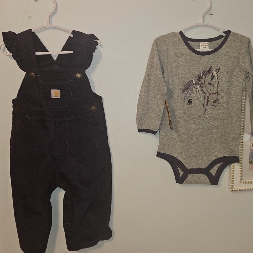 Carhartt girls purple Overalls and long sleeve top BNWT size 12m